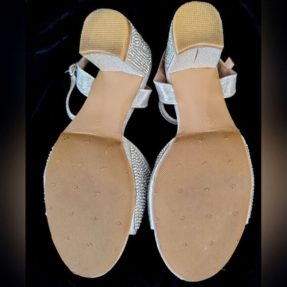 Rhinestone sparkle Silver Chunky Heel Shoes Sandals Sz 6 - Picture 16 of 16